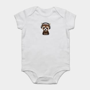 Cute Baby Red Panda Deejay Wearing Headphones Baby Bodysuit